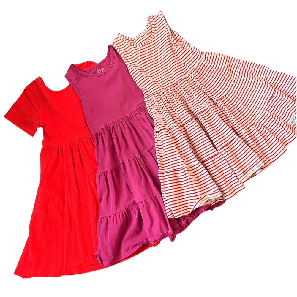 Merce & Me Girls Twirl Dress Bundle Red Purple Red Striped Sz 8 Basic Summer